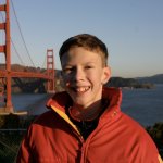 Luke in front of the Golden Gate Bridge.