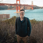 Luke in front of the Golden Gate Bridge.