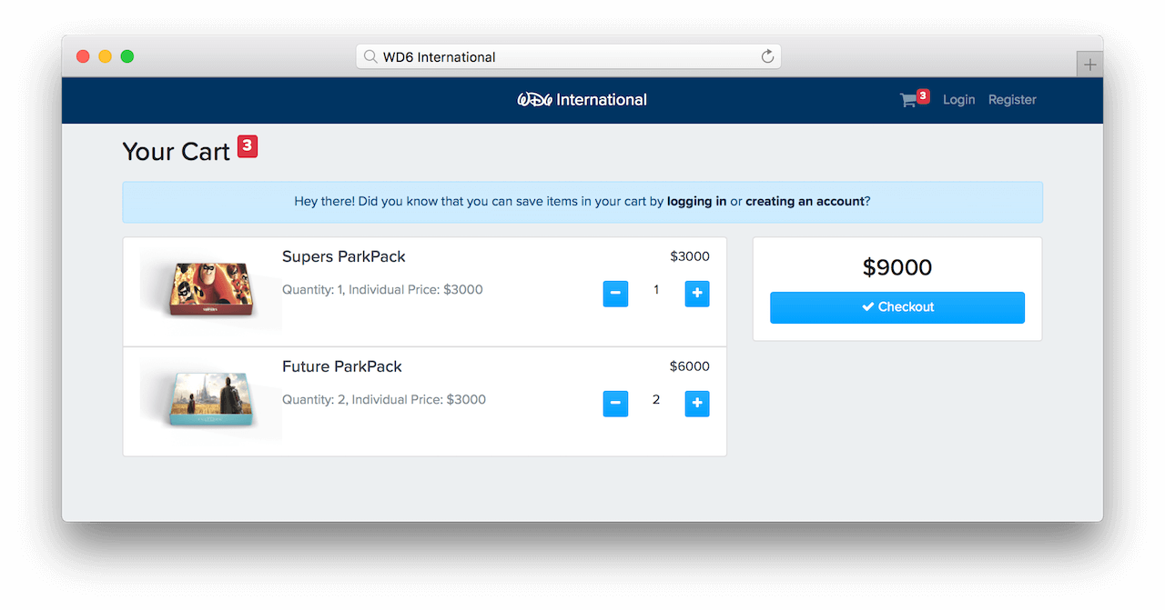 Cart checkout screen